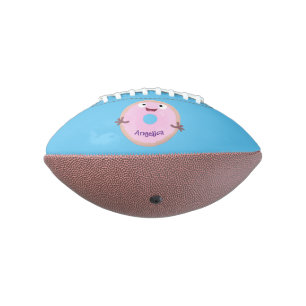 Cute happy pink glazed doughnut cartoon football