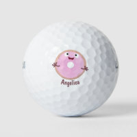 Cute happy pink glazed doughnut cartoon