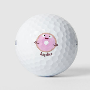 Cute happy pink glazed doughnut cartoon golf balls