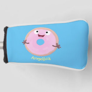Cute happy pink glazed doughnut cartoon golf head cover
