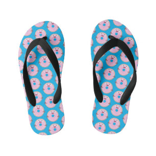 Cute happy pink glazed doughnut cartoon kid's jandals