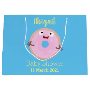 Cute happy pink glazed doughnut cartoon large gift bag
