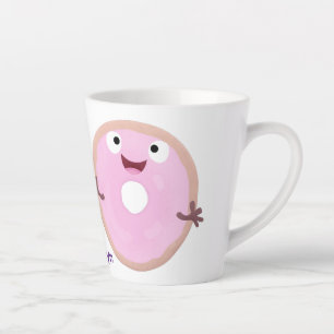 Cute happy pink glazed doughnut cartoon latte mug