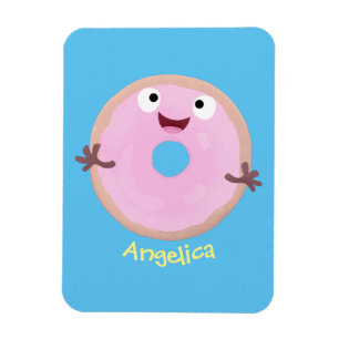 Cute happy pink glazed doughnut cartoon magnet