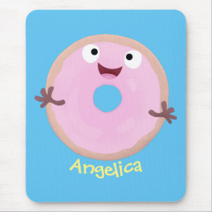 Cute happy pink glazed doughnut cartoon mouse pad