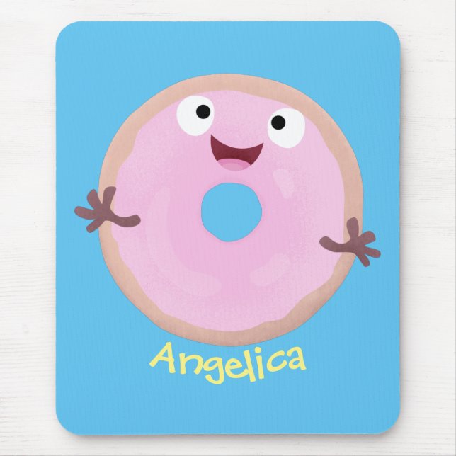 Cute happy pink glazed doughnut cartoon mouse pad (Front)