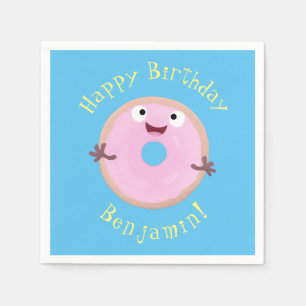 Cute happy pink glazed doughnut cartoon napkin