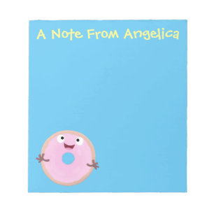 Cute happy pink glazed doughnut cartoon notepad