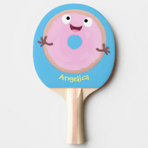 Cute happy pink glazed doughnut cartoon ping pong paddle