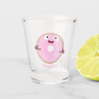 Cute happy pink glazed doughnut cartoon
