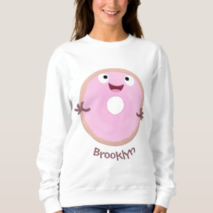 Cute happy pink glazed doughnut cartoon sweatshirt