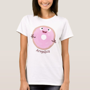Cute happy pink glazed doughnut cartoon T-Shirt