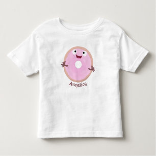 Cute happy pink glazed doughnut cartoon toddler T-Shirt