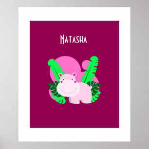 Cute Happy Pink Hippo Poster