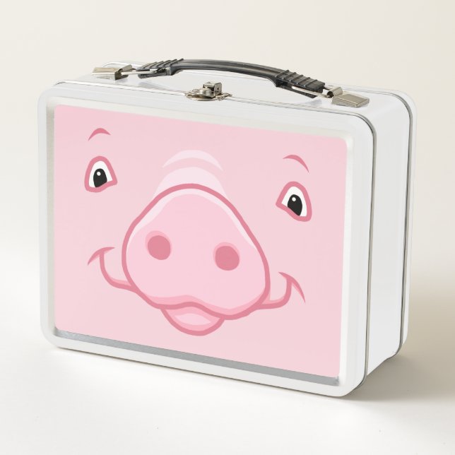 Cute Happy Pink Pig Face Metal Lunch Box (Front)