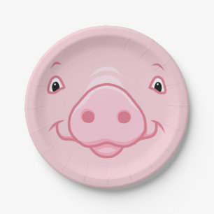 Cute Happy Pink Pig Face Paper Plate