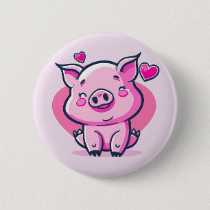 Cute Happy Pink Pig Hearts Valentine Inspired 6 Cm Round Badge