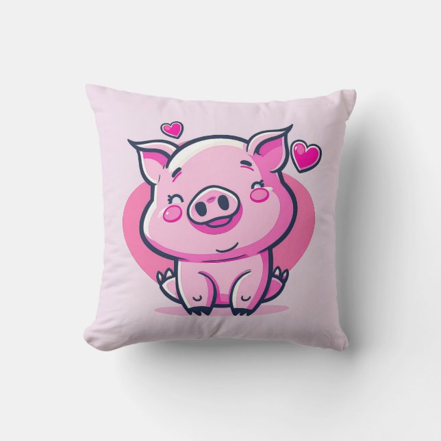 Cute Happy Pink Pig Hearts Valentine Inspired | Cushion (Front)