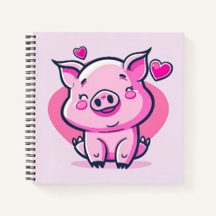 Cute Happy Pink Pig Hearts Valentine Inspired Notebook