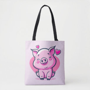 Cute Happy Pink Pig Hearts Valentine Inspired Tote Bag