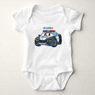 Cute happy police car cartoon illustration baby bodysuit