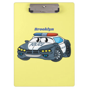 Cute happy police car cartoon illustration clipboard