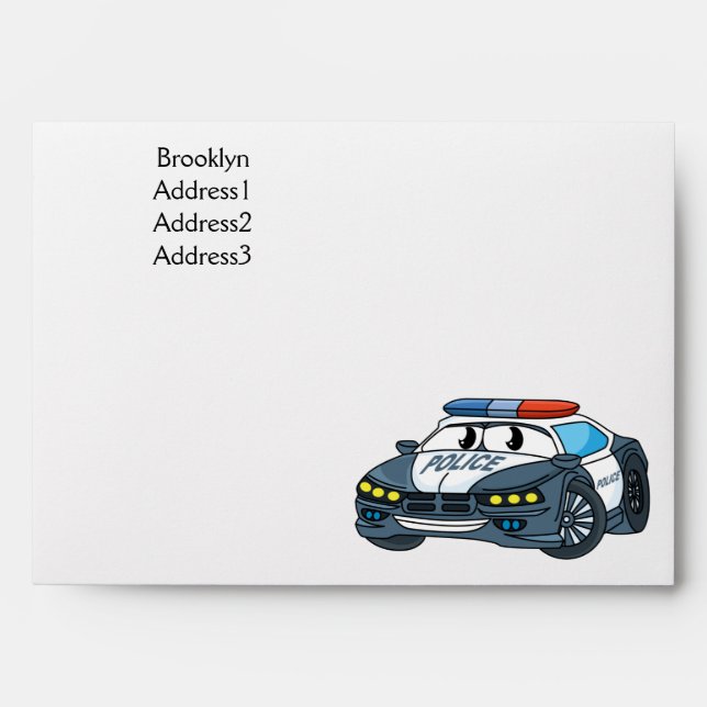 Cute happy police car cartoon illustration envelope (Front)