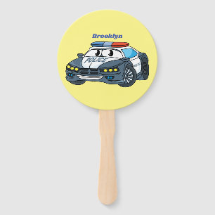 Cute happy police car cartoon illustration hand fan