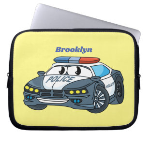 Cute happy police car cartoon illustration laptop sleeve
