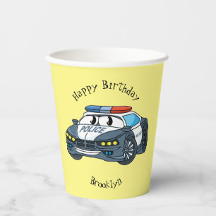Cute happy police car cartoon illustration paper cups
