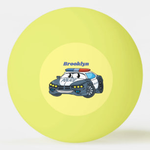 Cute happy police car cartoon illustration ping pong ball
