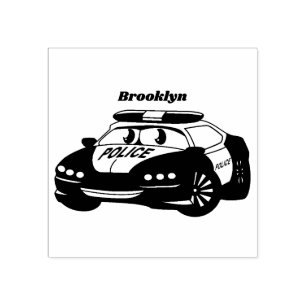 Cute happy police car cartoon illustration rubber stamp