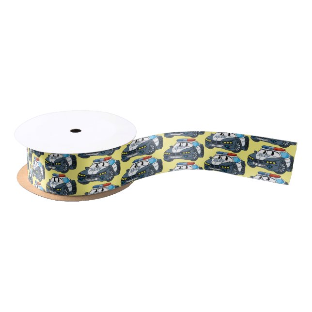 Cute happy police car cartoon illustration satin ribbon (Spool)