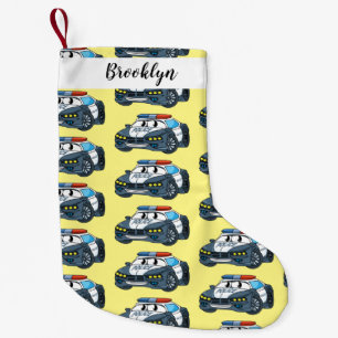 Cute happy police car cartoon illustration small christmas stocking