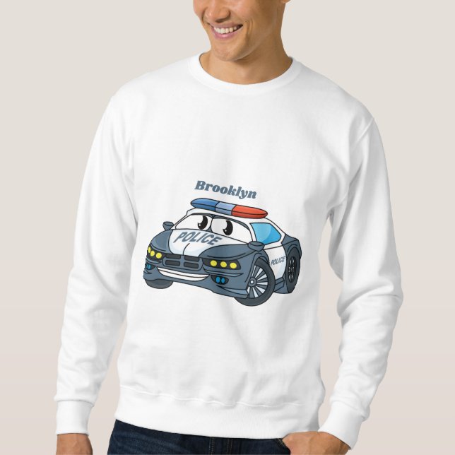Cute happy police car cartoon illustration sweatshirt (Front)