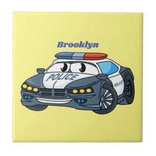 Cute happy police car cartoon illustration tile