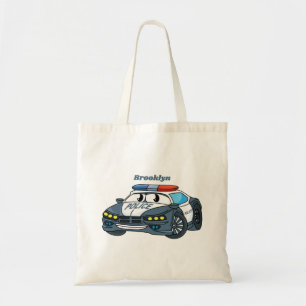 Cute happy police car cartoon illustration tote bag