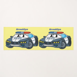 Cute happy police car cartoon illustration yoga mat