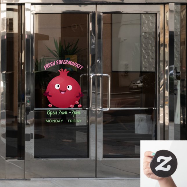 Cute happy pomegranate fruit cartoon (Office Door)