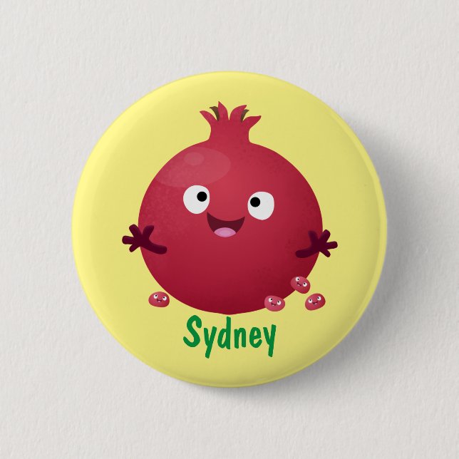 Cute happy pomegranate fruit cartoon 6 cm round badge (Front)