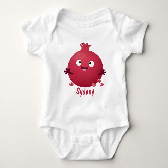 Cute happy pomegranate fruit cartoon baby bodysuit (Front)