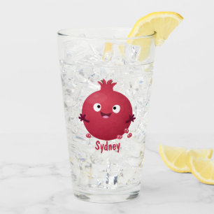 Cute happy pomegranate fruit cartoon glass