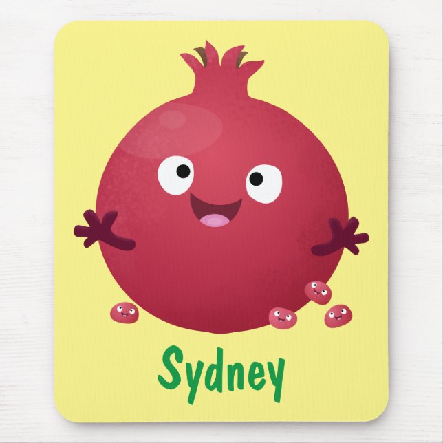 Cute happy pomegranate fruit cartoon mouse pad (Front)