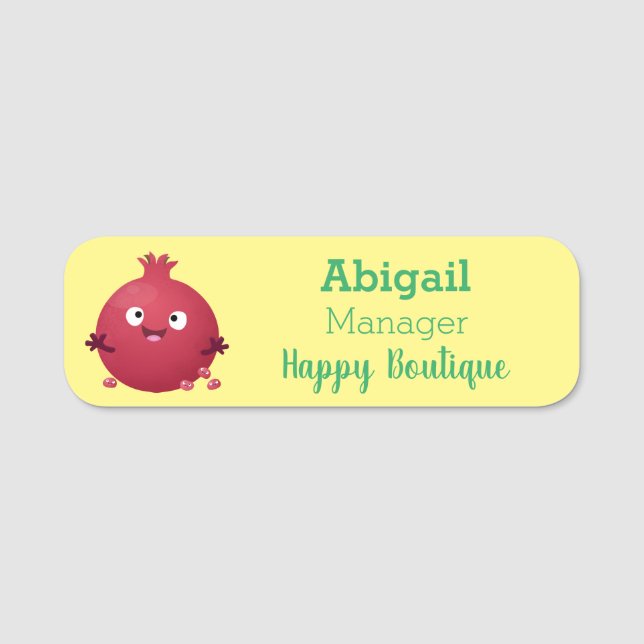 Cute happy pomegranate fruit cartoon name tag (Front)