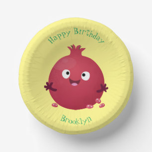 Cute happy pomegranate fruit cartoon paper plate