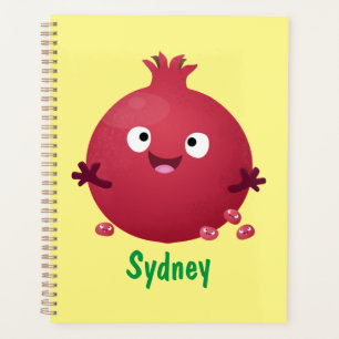 Cute happy pomegranate fruit cartoon planner