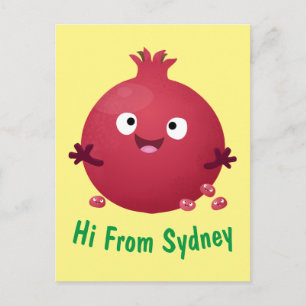 Cute happy pomegranate fruit cartoon postcard