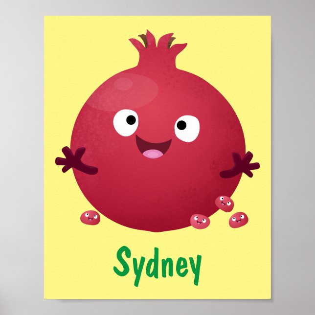 Cute happy pomegranate fruit cartoon poster (Front)