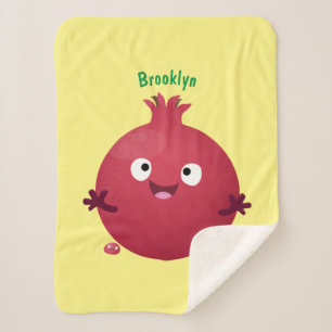 Cute happy pomegranate fruit cartoon sherpa blanket