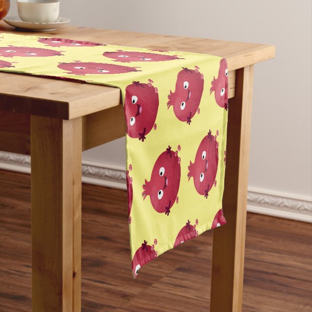 Cute happy pomegranate fruit cartoon short table runner (In Situ)